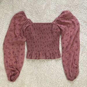 Long Sleeve Smocked Chiffon Top - pink [A&F for exposure]
